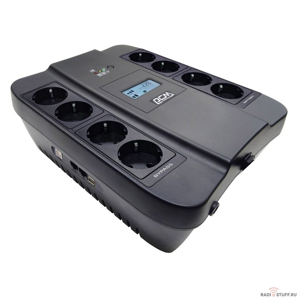 UPS PowerCom SPD-1100U LCD USB {Line-Interactive, 1100VA / 605W, 8xEURO: 4 с резервным питанием, 4 с фильтрацией, USB/USB-порт зарядки 2.4 А}