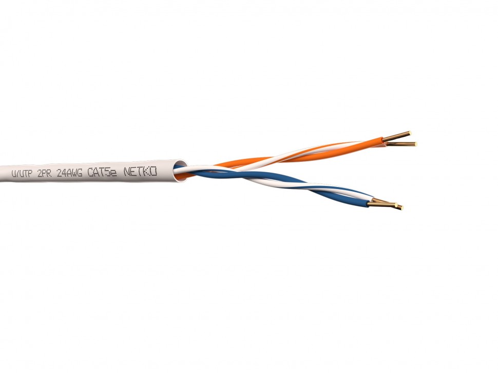 Кабель U/UTP2 cat.5е, 500м, 2 пары 24 AWG BC, одножильный, неэкранированный, серый, NETKO Expert