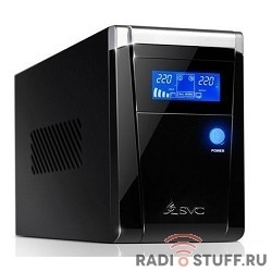 SVC, V-1500-F-LCD ИБП, Л-И., 1500ВА/900Вт, Вход:220В, AVR:165-275В, Вых.:220В±10%, 50/60±0.5Гц, АКБ 2*12В/9Ач,
